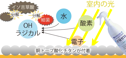 汗臭ゼロの銅ドープ酸化チタンがOHラジカルを発生させ、イソ吉草酸や細菌を酸化分解